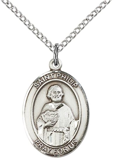 STERLING SILVER ST PHILIP THE APOSTLE PENDANT WITH CHAIN - 3/4" x 1/2"