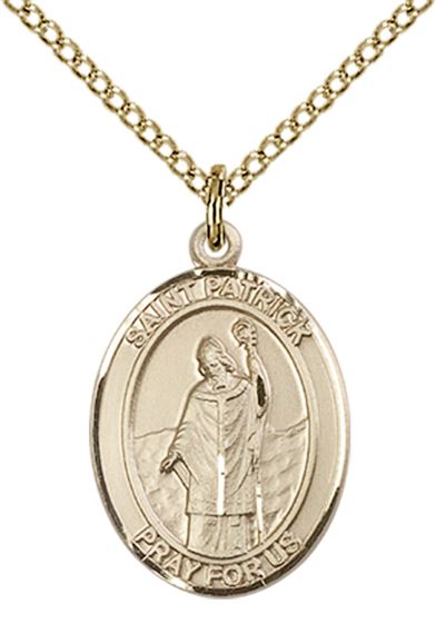 14KT GOLD FILLED ST PATRICK PENDANT WITH CHAIN - 3/4" x 1/2"