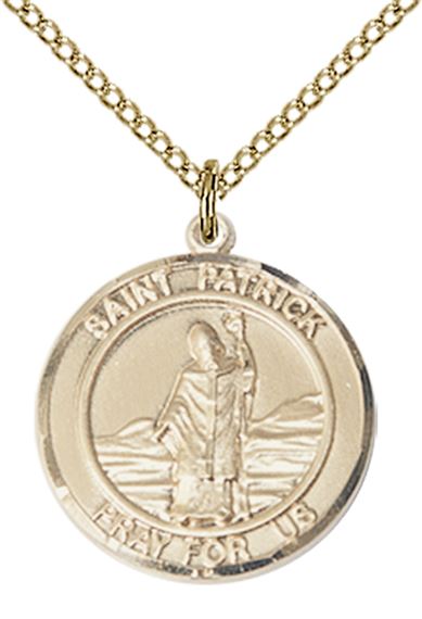 14KT GOLD FILLED ST PATRICK PENDANT WITH CHAIN - 3/4" x 5/8"