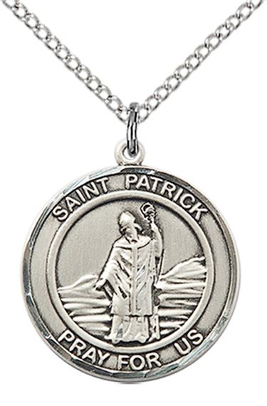 STERLING SILVER ST PATRICK PENDANT WITH CHAIN - 3/4" x 5/8"