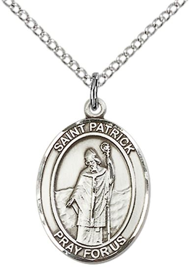 STERLING SILVER ST PATRICK PENDANT WITH CHAIN - 3/4" x 1/2"