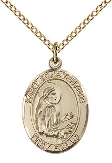 14KT GOLD FILLED ST BONAVENTURE PENDANT WITH CHAIN - 3/4" x 1/2"