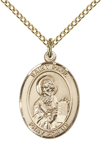 14KT GOLD FILLED ST PAUL THE APOSTLE PENDANT WITH CHAIN - 3/4" x 1/2"