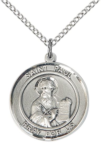 STERLING SILVER ST PAUL THE APOSTLE PENDANT WITH CHAIN - 3/4" x 5/8"