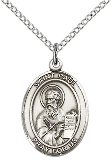 STERLING SILVER ST PAUL THE APOSTLE PENDANT WITH CHAIN - 3/4" x 1/2"