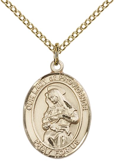 14KT GOLD FILLED OUR LADY OF PROVIDENCE PENDANT WITH CHAIN - 3/4" x 1/2"
