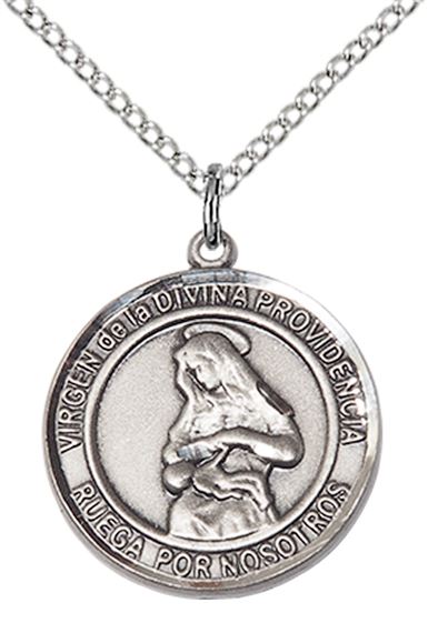 STERLING SILVER VIRGEN DIVINA PROVIDENCIA PENDANT WITH CHAIN - 3/4" x 5/8"