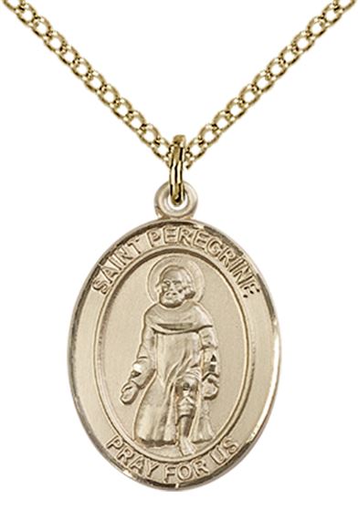 14KT GOLD FILLED ST PEREGRINE LAZIOSI PENDANT WITH CHAIN - 3/4" x 1/2"