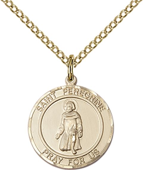 14KT GOLD FILLED ST PEREGRINE PENDANT WITH CHAIN - 3/4" x 5/8"