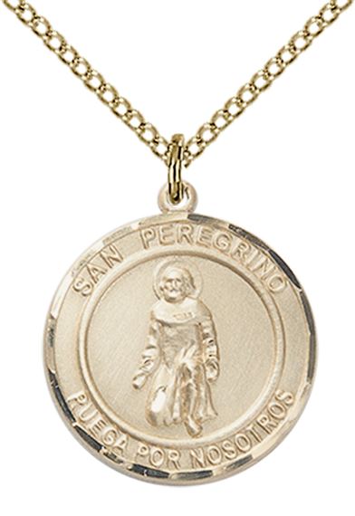 14KT GOLD FILLED SAN PEREGRINO PENDANT WITH CHAIN - 3/4" x 5/8"