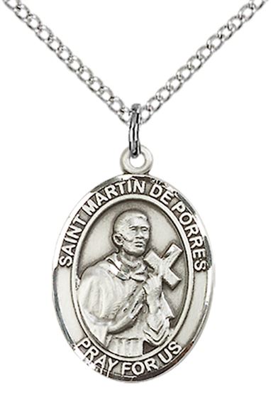STERLING SILVER ST MARTIN DE PORRES PENDANT WITH CHAIN - 3/4" x 1/2"