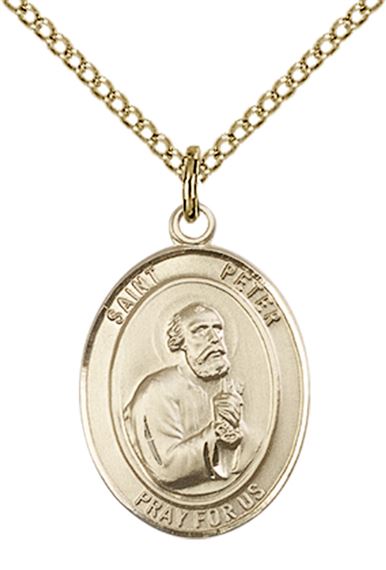 14KT GOLD FILLED ST PETER THE APOSTLE PENDANT WITH CHAIN - 3/4" x 1/2"