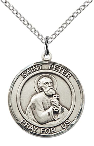 STERLING SILVER ST PETER THE APOSTLE PENDANT WITH CHAIN - 3/4" x 5/8"