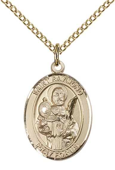 14KT GOLD FILLED ST RAYMOND NONNATUS PENDANT WITH CHAIN - 3/4" x 1/2"