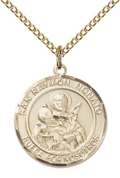 14KT GOLD FILLED SAN RAYMON NONATO PENDANT WITH CHAIN - 3/4" x 5/8"