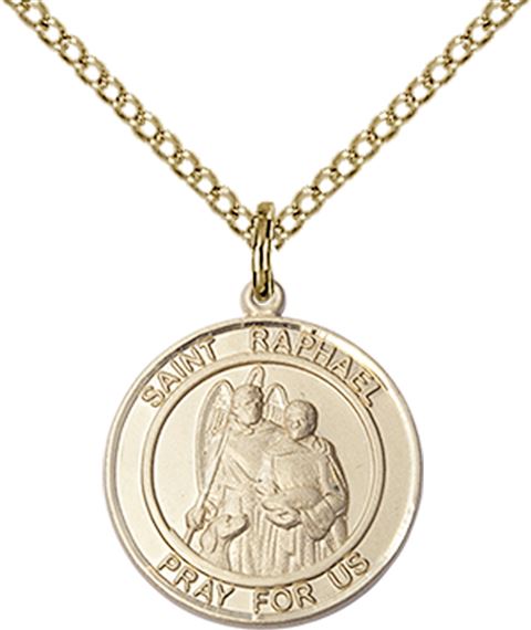 14KT GOLD FILLED ST RAPHAEL THE ARCHANGEL PENDANT WITH CHAIN - 3/4" x 5/8"