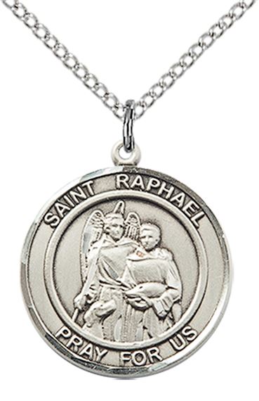 STERLING SILVER ST RAPHAEL THE ARCHANGEL PENDANT WITH CHAIN - 3/4" x 5/8"