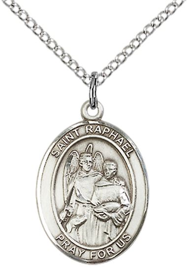 STERLING SILVER ST RAPHAEL THE ARCHANGEL PENDANT WITH CHAIN - 3/4" x 1/2"