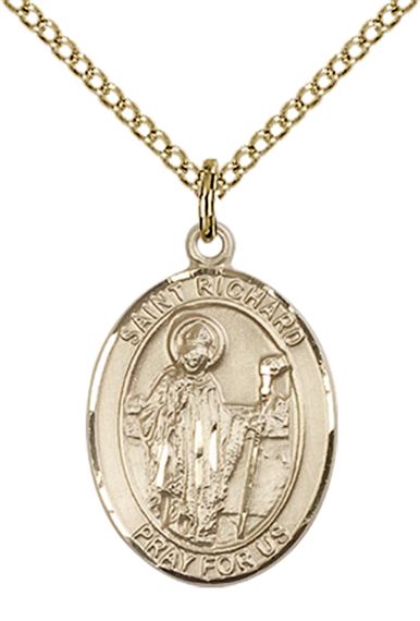 14KT GOLD FILLED ST RICHARD PENDANT WITH CHAIN - 3/4" x 1/2"