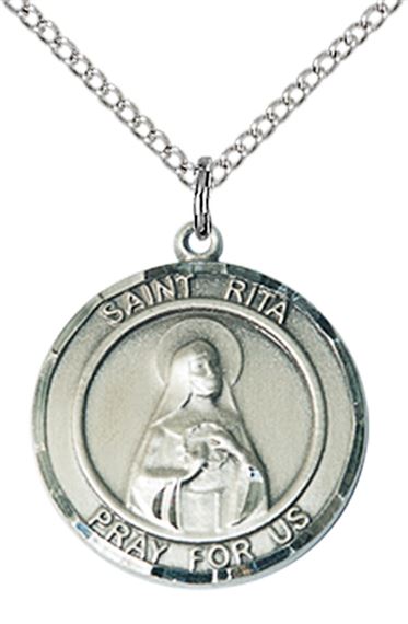 STERLING SILVER ST RITA OF CASCIA PENDANT WITH CHAIN - 3/4" x 5/8"