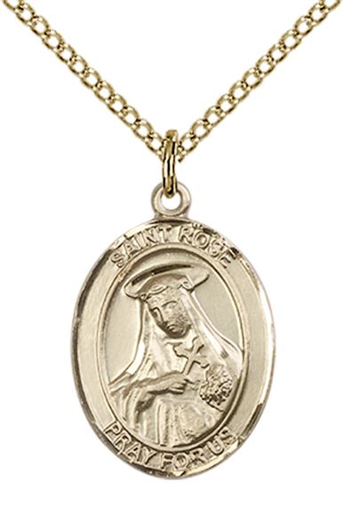 14KT GOLD FILLED ST ROSE OF LIMA PENDANT WITH CHAIN - 3/4" x 1/2"