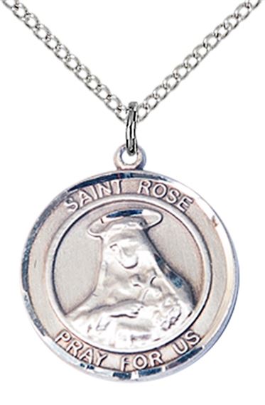 STERLING SILVER ST ROSE OF LIMA PENDANT WITH CHAIN - 3/4" x 5/8"