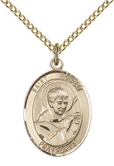 14KT GOLD FILLED ST ROBERT BELLARMINE PENDANT WITH CHAIN - 3/4" x 1/2"