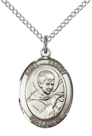 STERLING SILVER ST ROBERT BELLARMINE PENDANT WITH CHAIN - 3/4" x 1/2"
