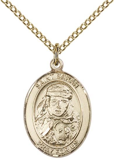 14KT GOLD FILLED ST SARAH PENDANT WITH CHAIN - 3/4" x 1/2"