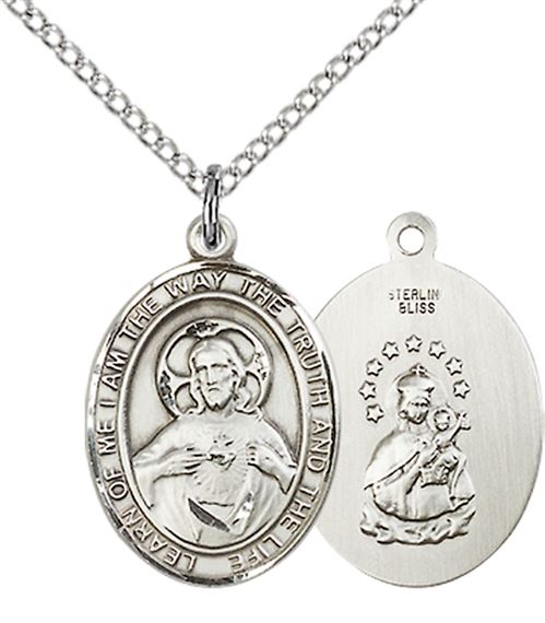 STERLING SILVER SCAPULAR PENDANT WITH CHAIN - 3/4" x 1/2"