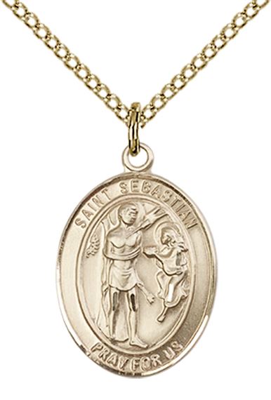 14KT GOLD FILLED ST SEBASTIAN PENDANT WITH CHAIN - 3/4" x 1/2"