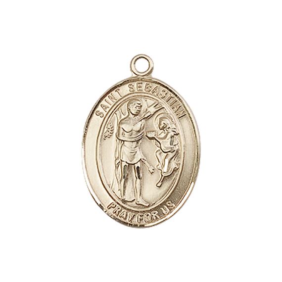 14KT GOLD ST SEBASTIAN MEDAL - 3/4" x 1/2"