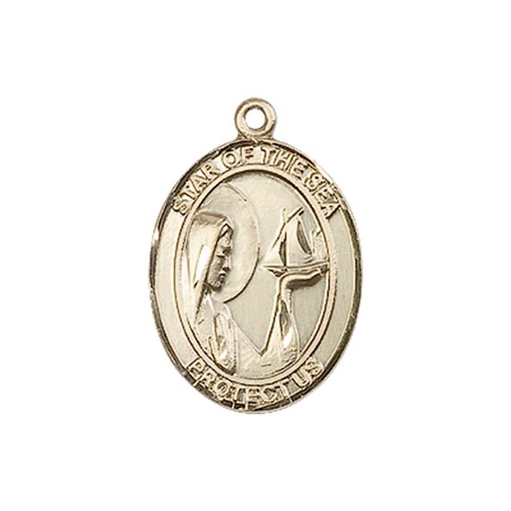 14KT GOLD OUR LADY STAR OF THE SEA MEDAL - 3/4" x 1/2"