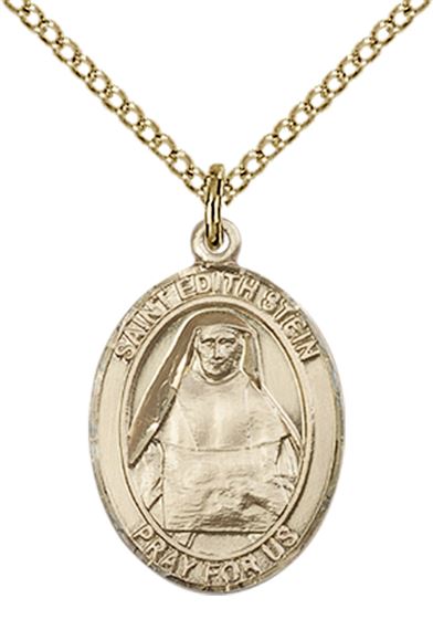 14KT GOLD FILLED ST EDITH STEIN PENDANT WITH CHAIN - 3/4" x 1/2"