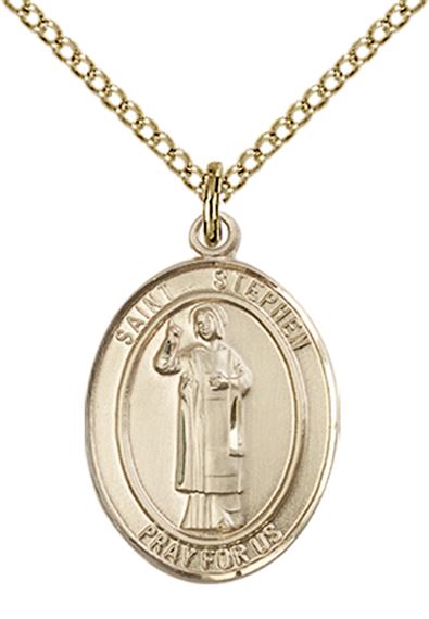 14KT GOLD FILLED ST STEPHEN THE MARTYR PENDANT WITH CHAIN - 3/4" x 1/2"