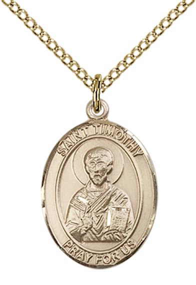 14KT GOLD FILLED ST TIMOTHY PENDANT WITH CHAIN - 3/4" x 1/2"