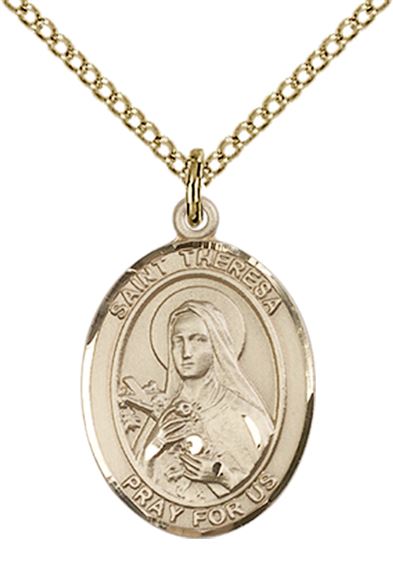 14KT GOLD FILLED ST THERESA PENDANT WITH CHAIN - 3/4" x 1/2"