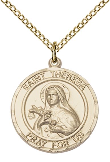 14KT GOLD FILLED ST THERESA PENDANT WITH CHAIN - 3/4" x 5/8"