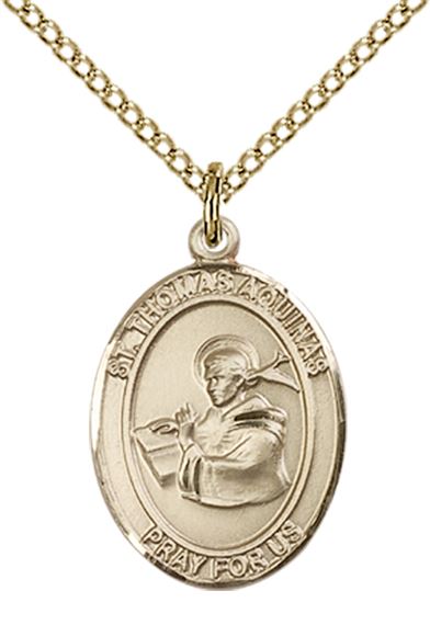 14KT GOLD FILLED ST THOMAS AQUINAS PENDANT WITH CHAIN - 3/4" x 1/2"