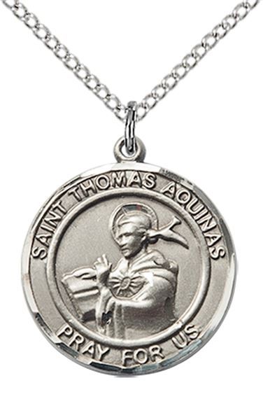 STERLING SILVER ST THOMAS AQUINAS PENDANT WITH CHAIN - 3/4" x 5/8"