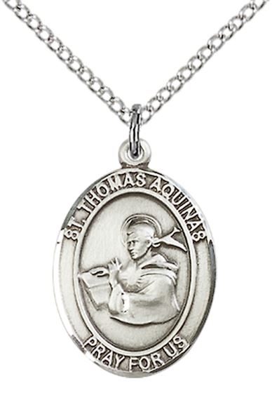 STERLING SILVER ST THOMAS AQUINAS PENDANT WITH CHAIN - 3/4" x 1/2"
