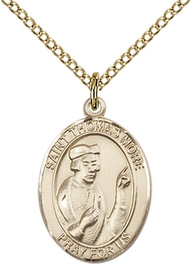 14KT GOLD FILLED ST THOMAS MORE PENDANT WITH CHAIN - 3/4" x 1/2"