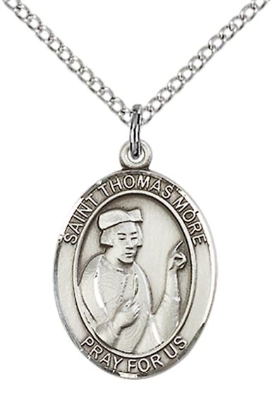 STERLING SILVER ST THOMAS MORE PENDANT WITH CHAIN - 3/4" x 1/2"