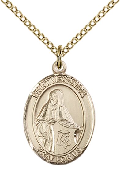 14KT GOLD FILLED ST VERONICA PENDANT WITH CHAIN - 3/4" x 1/2"