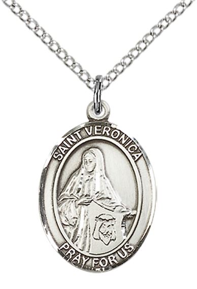 STERLING SILVER ST VERONICA PENDANT WITH CHAIN - 3/4" x 1/2"