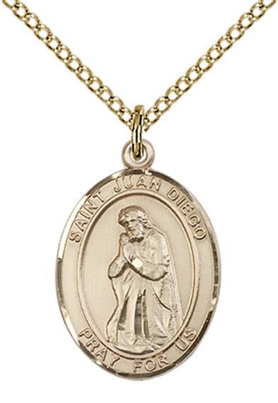 14KT GOLD FILLED ST JUAN DIEGO PENDANT WITH CHAIN - 3/4" x 1/2"