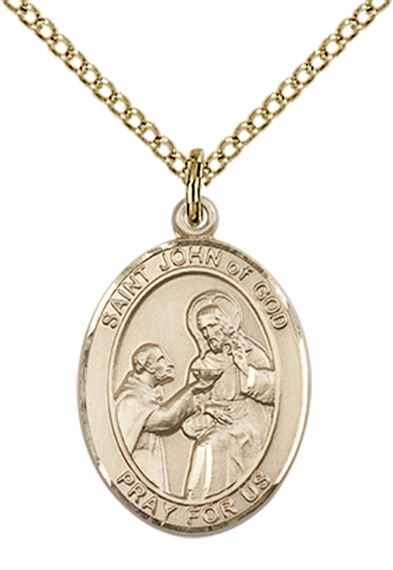 14KT GOLD FILLED ST JOHN OF GOD PENDANT WITH CHAIN - 3/4" x 1/2"