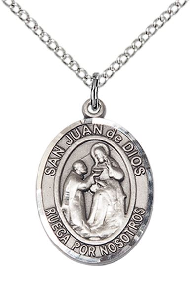 STERLING SILVER SAN JUAN DE DIOS PENDANT WITH CHAIN - 3/4" x 1/2"