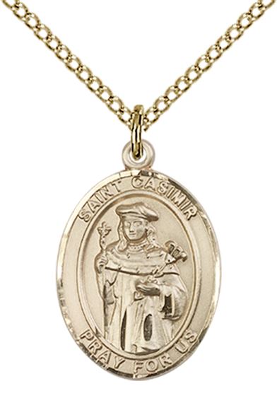 14KT GOLD FILLED ST CASIMIR OF POLAND PENDANT WITH CHAIN - 3/4" x 1/2"
