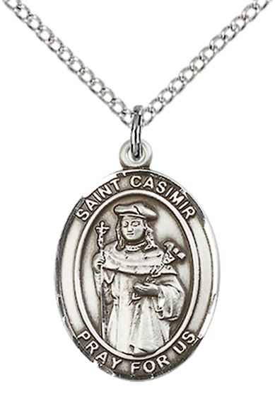 STERLING SILVER ST CASIMIR OF POLAND PENDANT WITH CHAIN - 3/4" x 1/2"